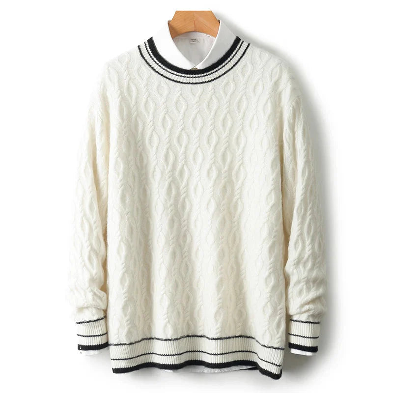 100% pure sweater men's round neck thickened business knitted bottoming shirt youth jacquard sweater for autumn and winter.