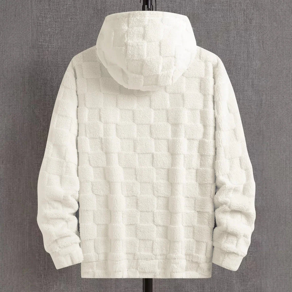 Men's autumn and winter thickened hooded plush pullover, with embroidered letter prints, suitable for outdoor activities