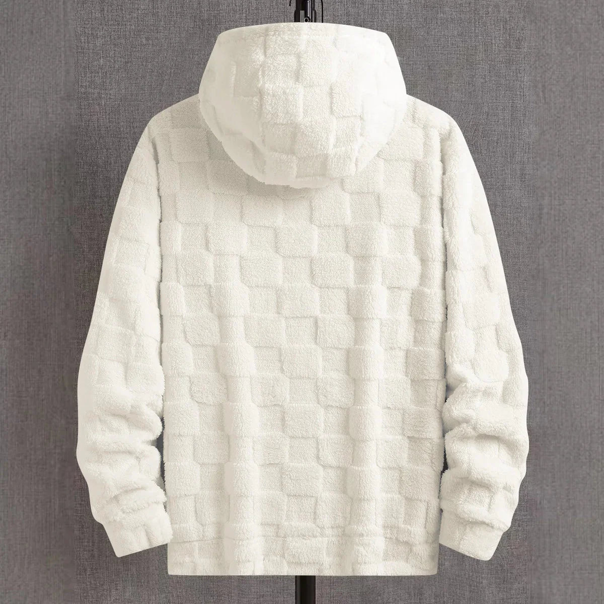 Men's autumn and winter thickened hooded plush pullover, with embroidered letter prints, suitable for outdoor activities