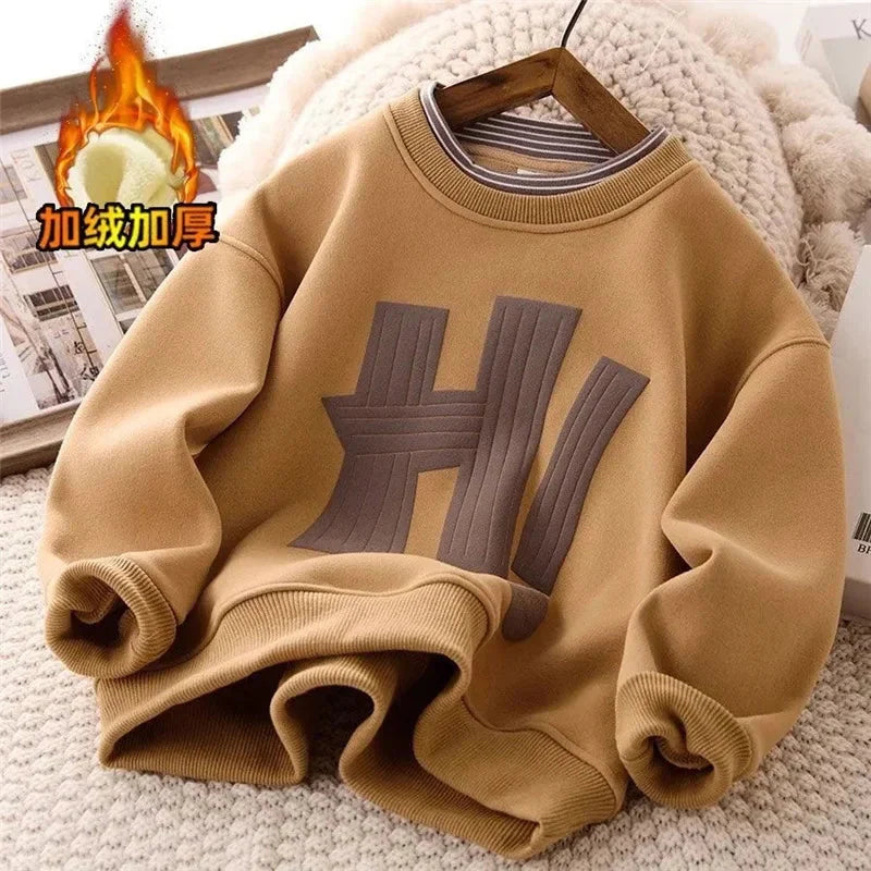 Kids Padded Sweatshirt Winter Autumn Boys Girls Fleece-Lined Thick Warm Pullover Teen Casual Cotton Jackets 5-14 Year