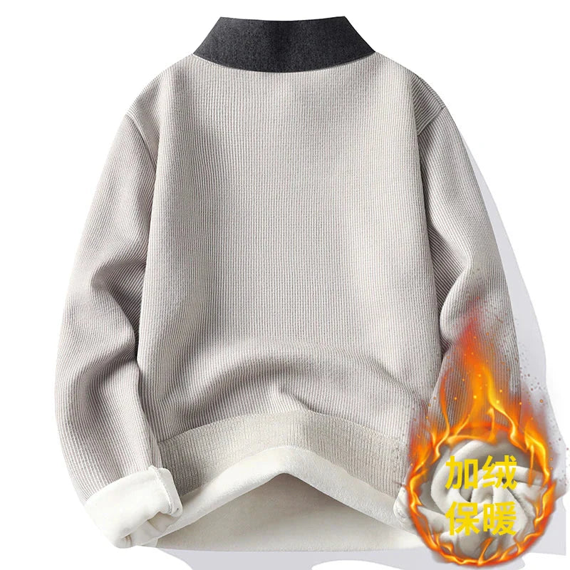 Men's Fashionable Turn-Down Collar Sweater, Stylish Autumn and Winter Men's Fake Two-Piece Knitted Versatile Shirt Collar Thick