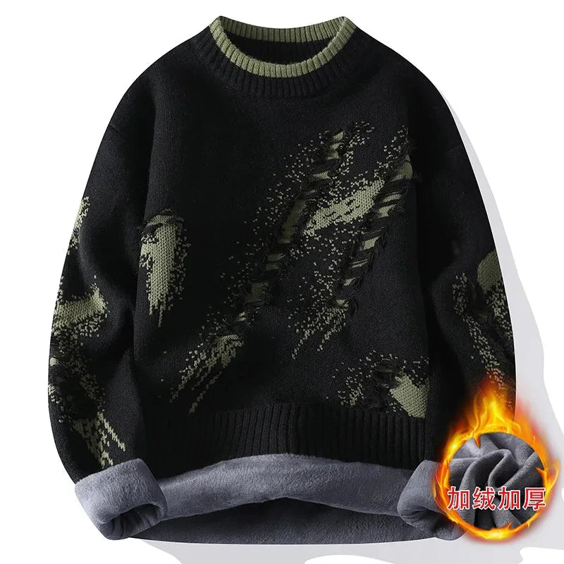 New Fashion Men Streetwear Knitted Sweaters Man Outwear Loose Casual O-neck Pullovers Sweaters Male Fleece Winter Clothing 4XL