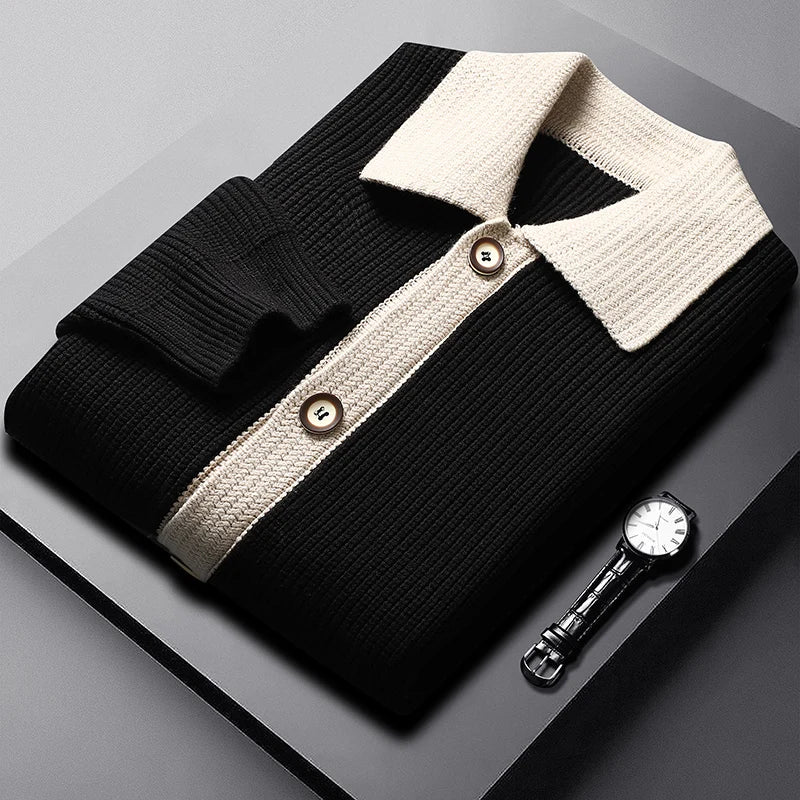 Fashion splicing knitted cardigan men 2024 autumn winter new high-end brand exquisite pocket Korean style popular sweater coat