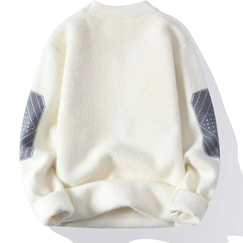 Fashion O-Neck Spliced Knitted Letter Sweaters Men's Clothing 2024 Autumn Winter New Loose Casual Pullovers Loose All-match Tops