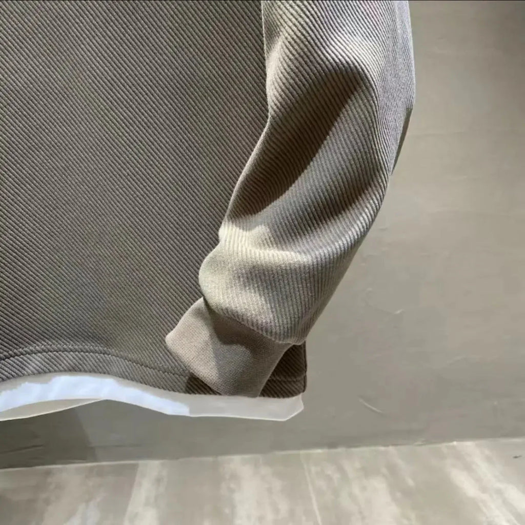 Autumn New Fake Two Piece Men's All-match Pullovers Top Long Sleeve Plus Size Loose Casual Hoodies Fashion Korean Men Clothing