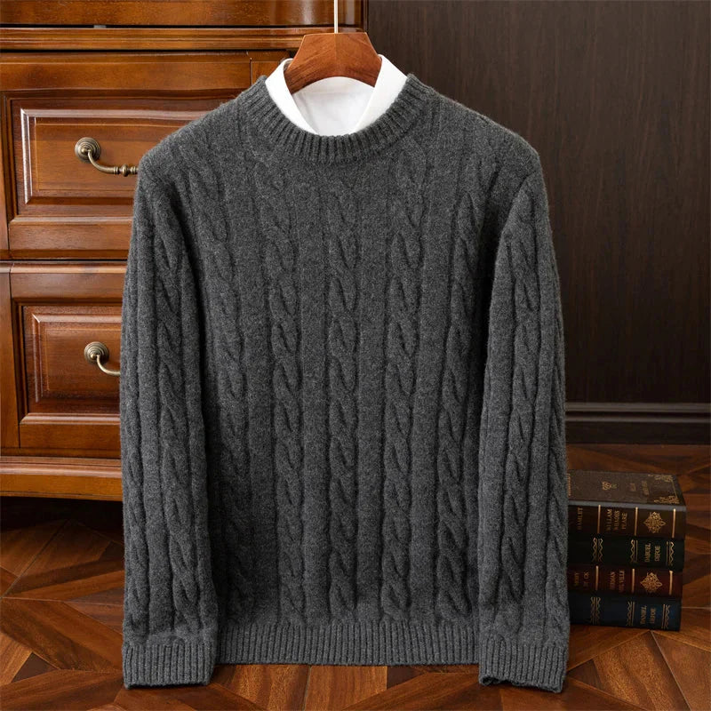 Autumn and winter new wool sweater men's round collar pure color pullover jacquard thick sweater loose cashmere sweater