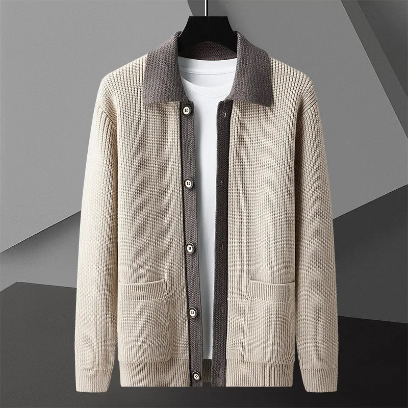Fashion splicing knitted cardigan men 2024 autumn winter new high-end brand exquisite pocket Korean style popular sweater coat
