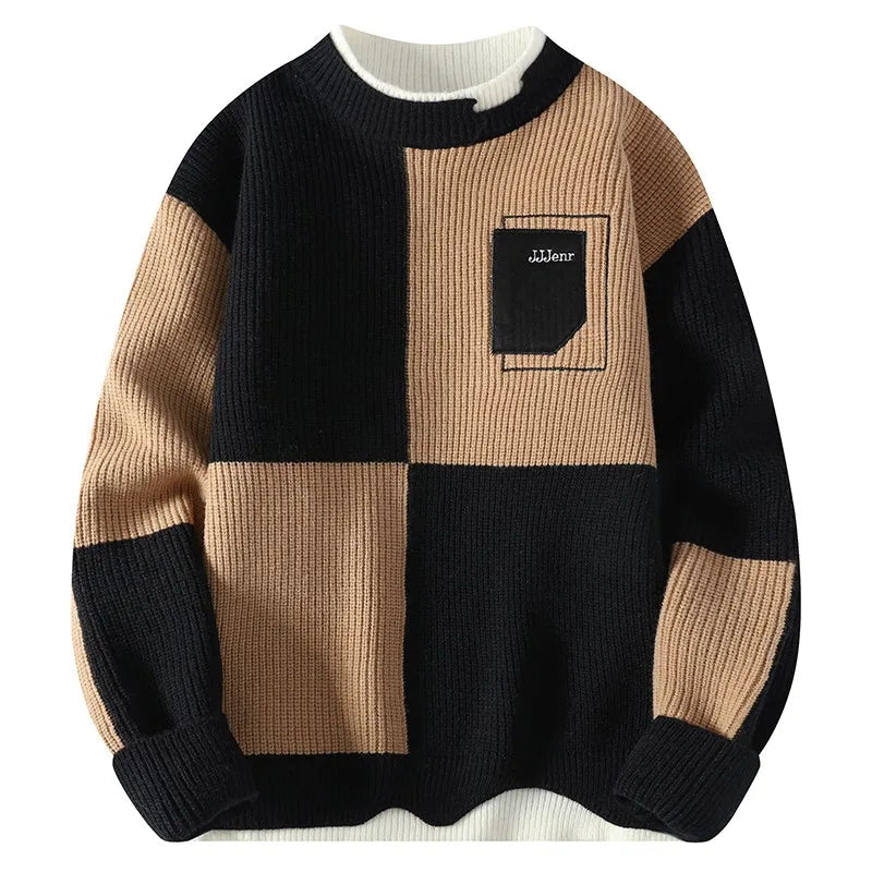 Men's Knitted Sweater O-Neck Loose Pullover Contrast Letter Warm Casual Fashion Autumn and Winter Elegant Commuting Knitwear