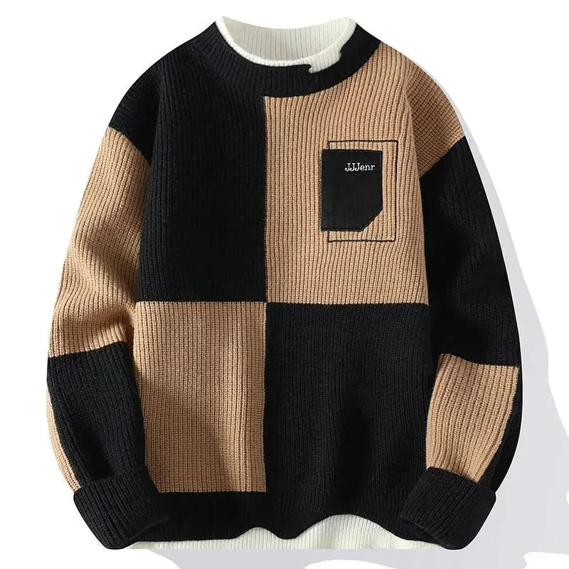 Men's Knitted Sweater O-Neck Loose Pullover Contrast Letter Warm Casual Fashion Autumn and Winter Elegant Commuting Knitwear