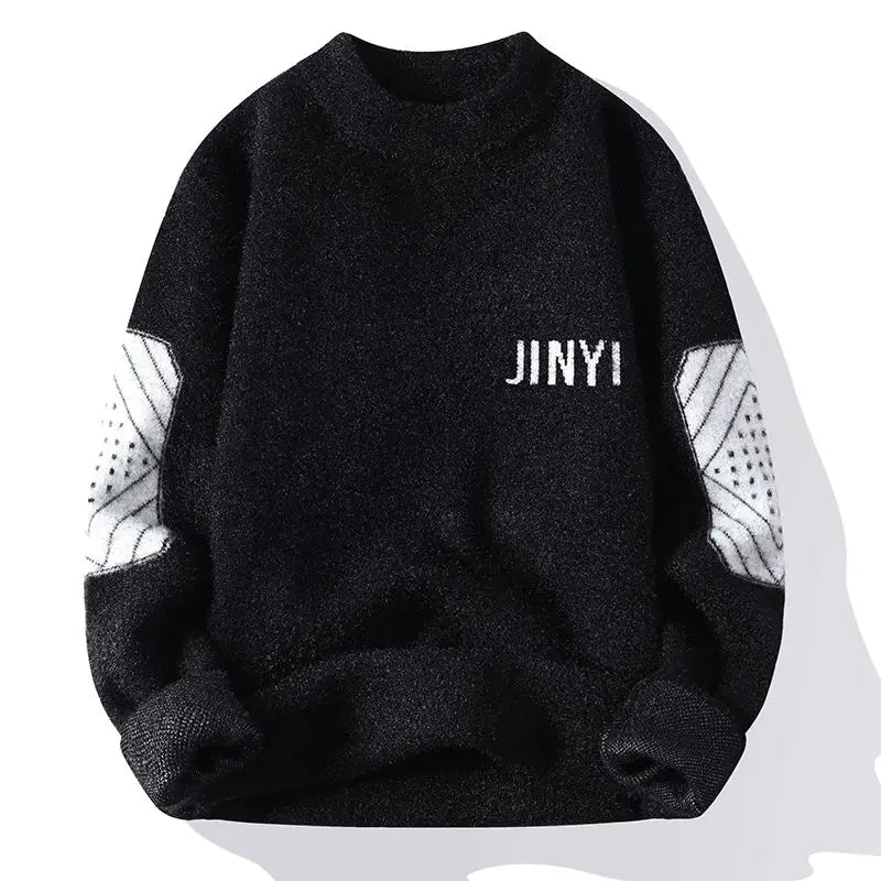 Fashion O-Neck Spliced Knitted Letter Sweaters Men's Clothing 2024 Autumn Winter New Loose Casual Pullovers Loose All-match Tops