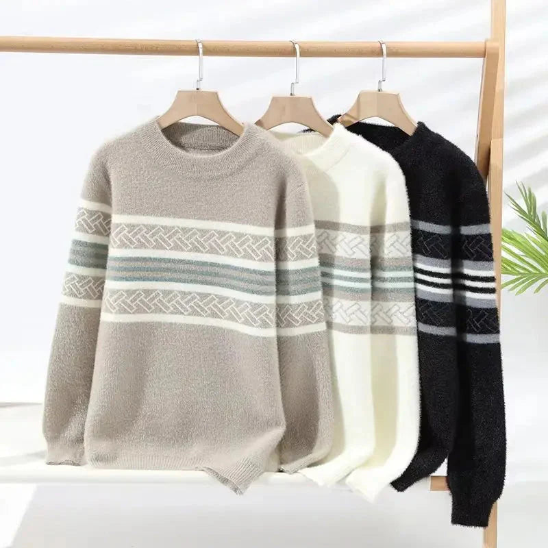 2024 winter new style men's sweater knitted striped Men Fashion Sweaters Thicken Warm wool pullovers Sweater male clothing