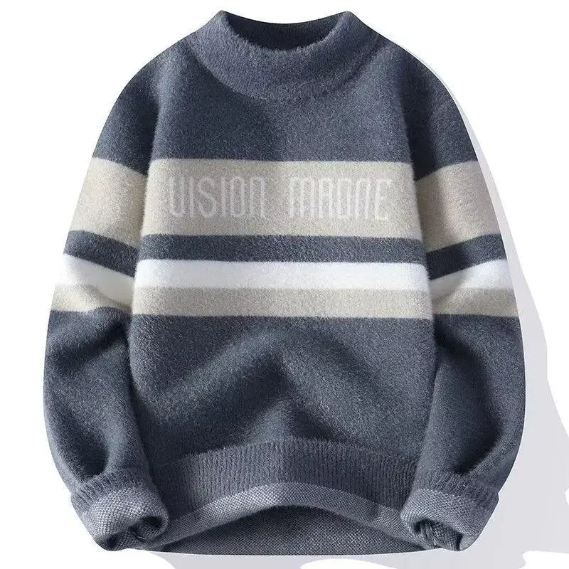 Autumn/Winter Thickened Sweater Men's Trendy Loose-Fit Japanese Knitted Top Winter Hong Kong Style Casual Line Clothes Jacket Ko