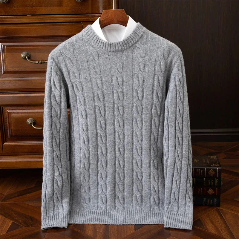 Autumn and winter new wool sweater men's round collar pure color pullover jacquard thick sweater loose cashmere sweater