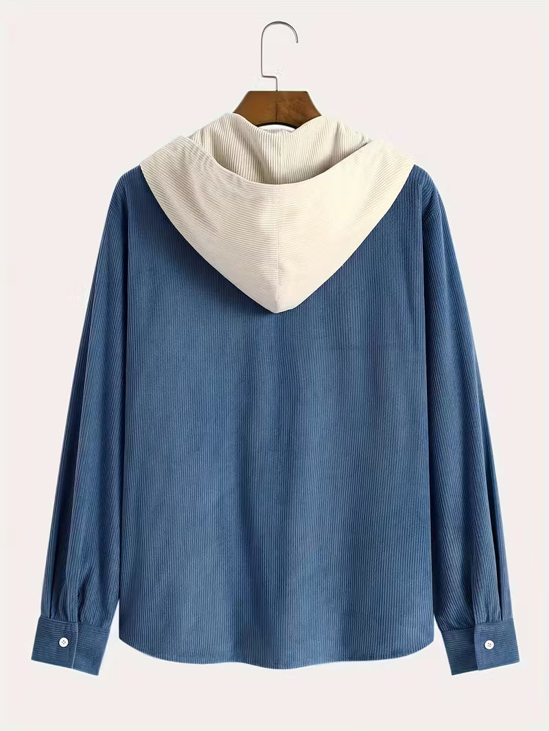 Men's Corduroy-Textured Hooded Zip Jacket with Contrast Color Premium fit, soft feel, breathable comfort, everyday style for men