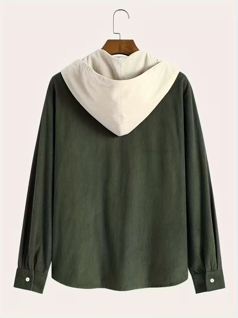 Men's Corduroy-Textured Hooded Zip Jacket with Contrast Color Premium fit, soft feel, breathable comfort, everyday style for men